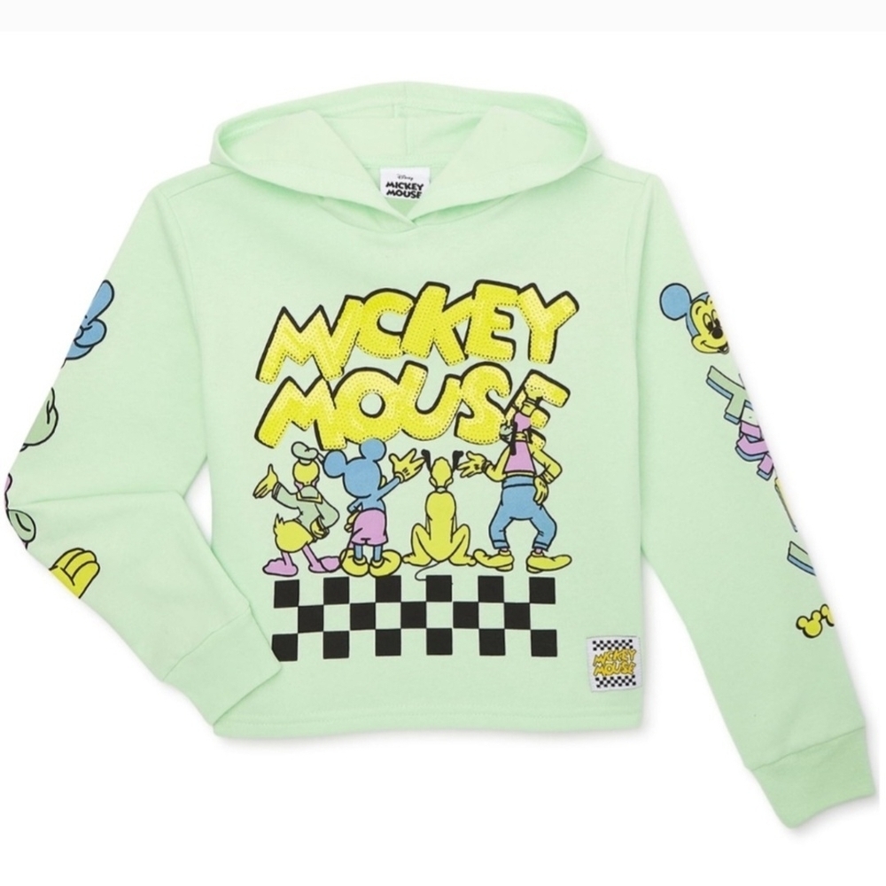 Disney Green Mickey Mouse Cropped Hoodie Sweatshirt